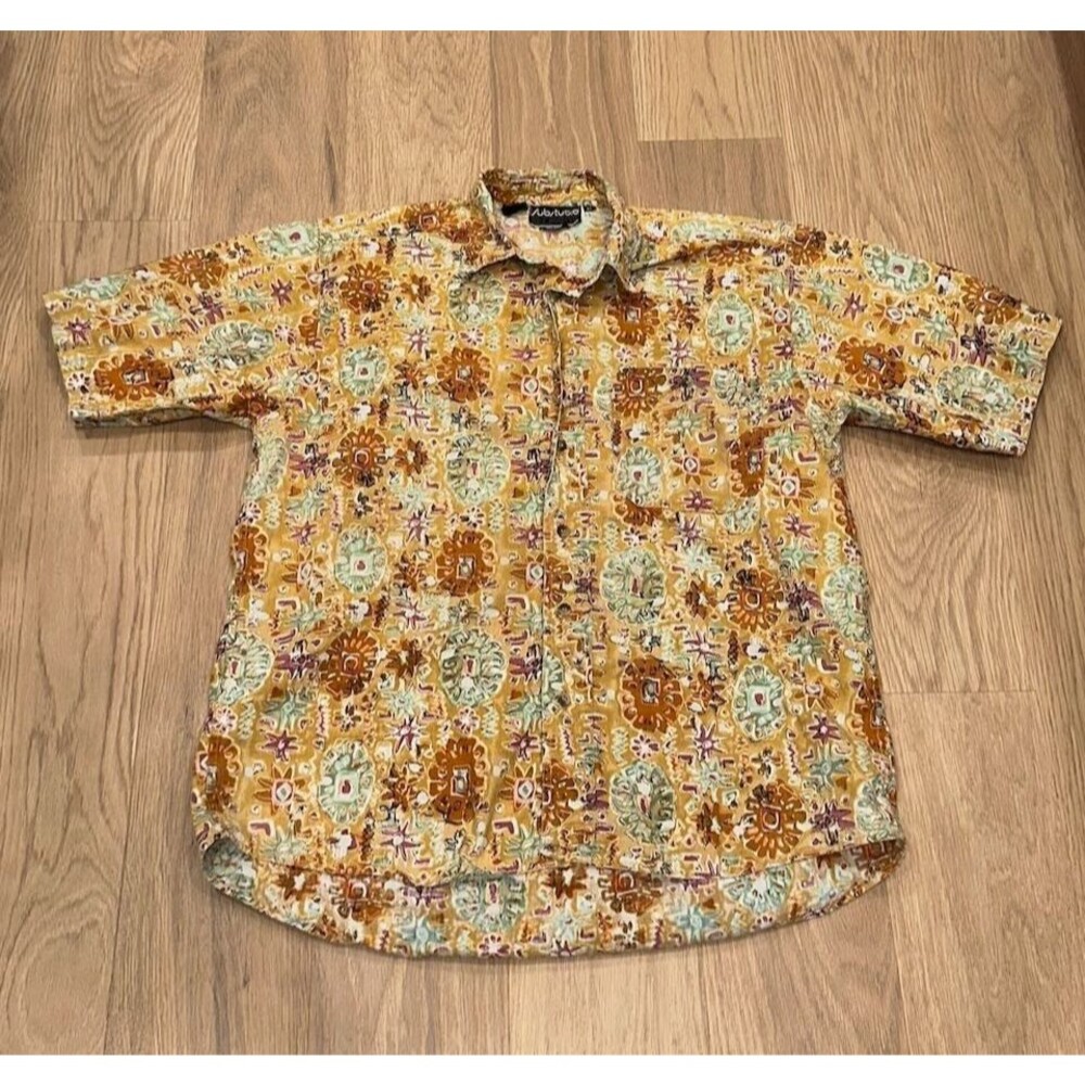 Vintage Substudio Hawaiian Yellow Multicolor Short Sleeve Shirt Linen Mens M